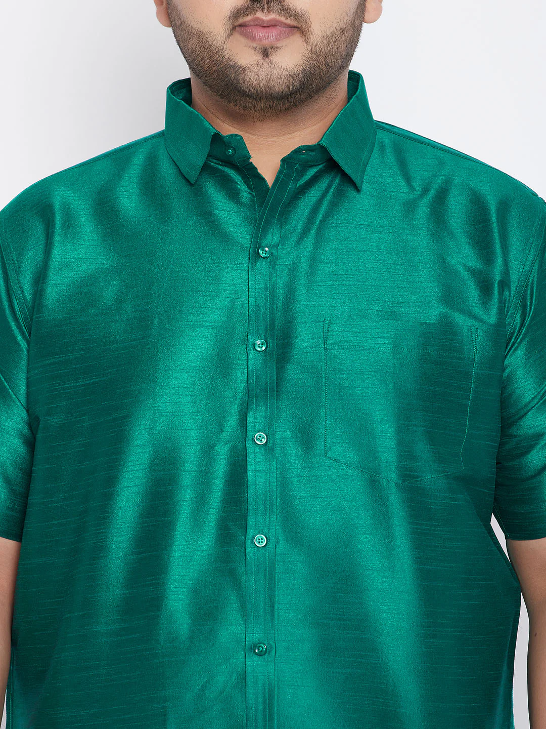 Men's Plus Size Green Silk Blend Ethnic Shirt - Image 4