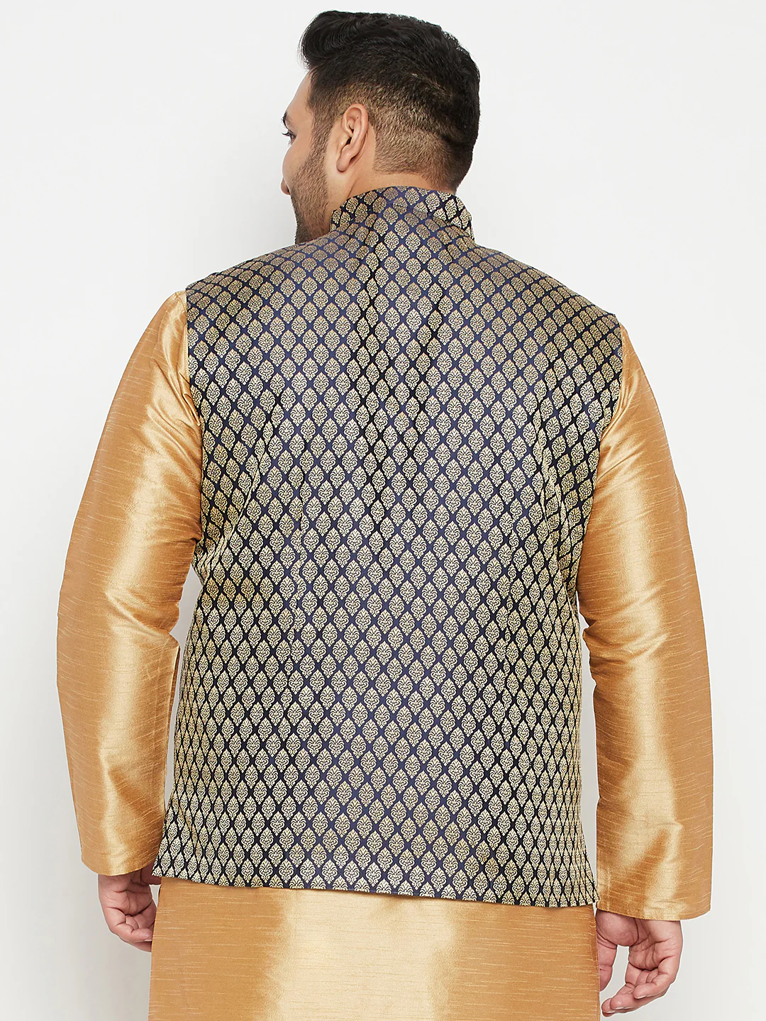 Men's Plus Size Blue Woven Nehru Jacket - Image 3