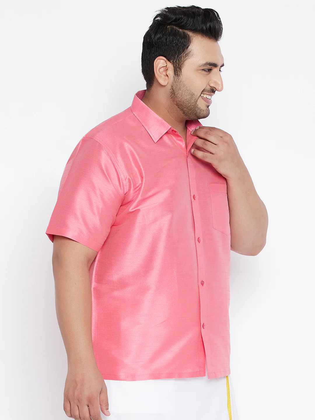Men's Plus Size Pink Silk Blend Ethnic Shirt - Image 2