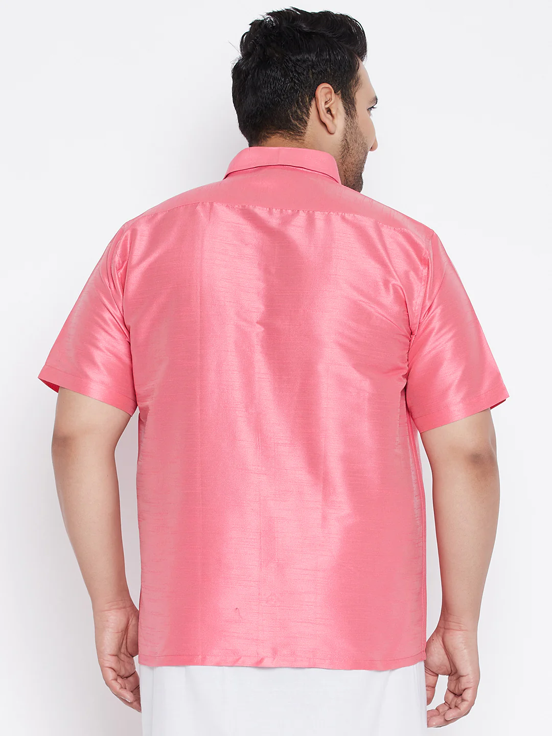 Men's Plus Size Pink Silk Blend Ethnic Shirt - Image 3