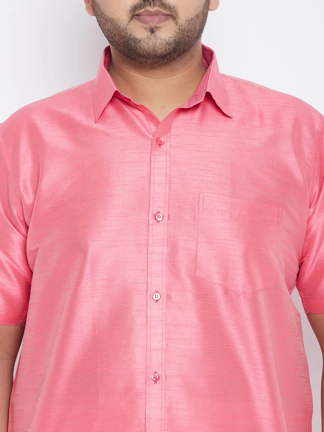 Men's Plus Size Pink Silk Blend Ethnic Shirt - Image 4