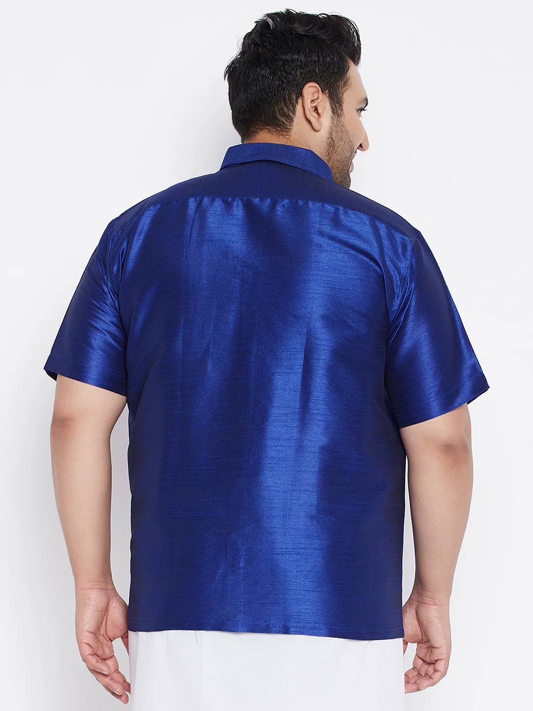 Men's Plus Size Blue Silk Blend Ethnic Shirt - Image 3