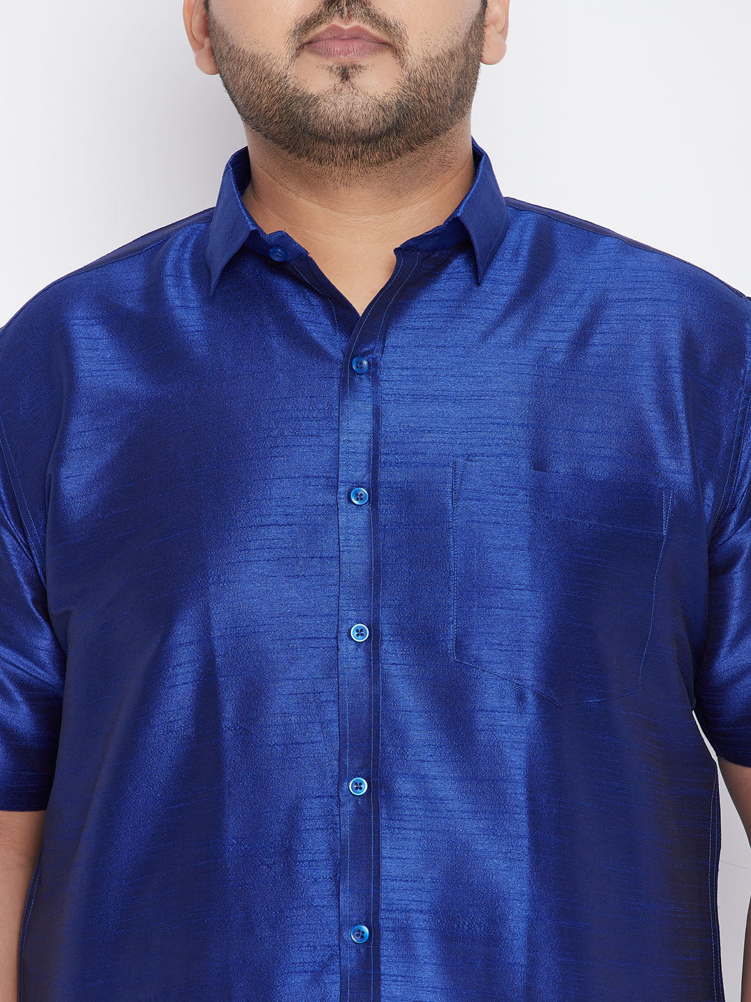 Men's Plus Size Blue Silk Blend Ethnic Shirt - Image 4