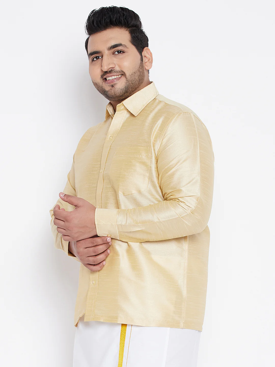 Men's Plus Size Golden Silk Blend Ethnic Shirt - Image 2