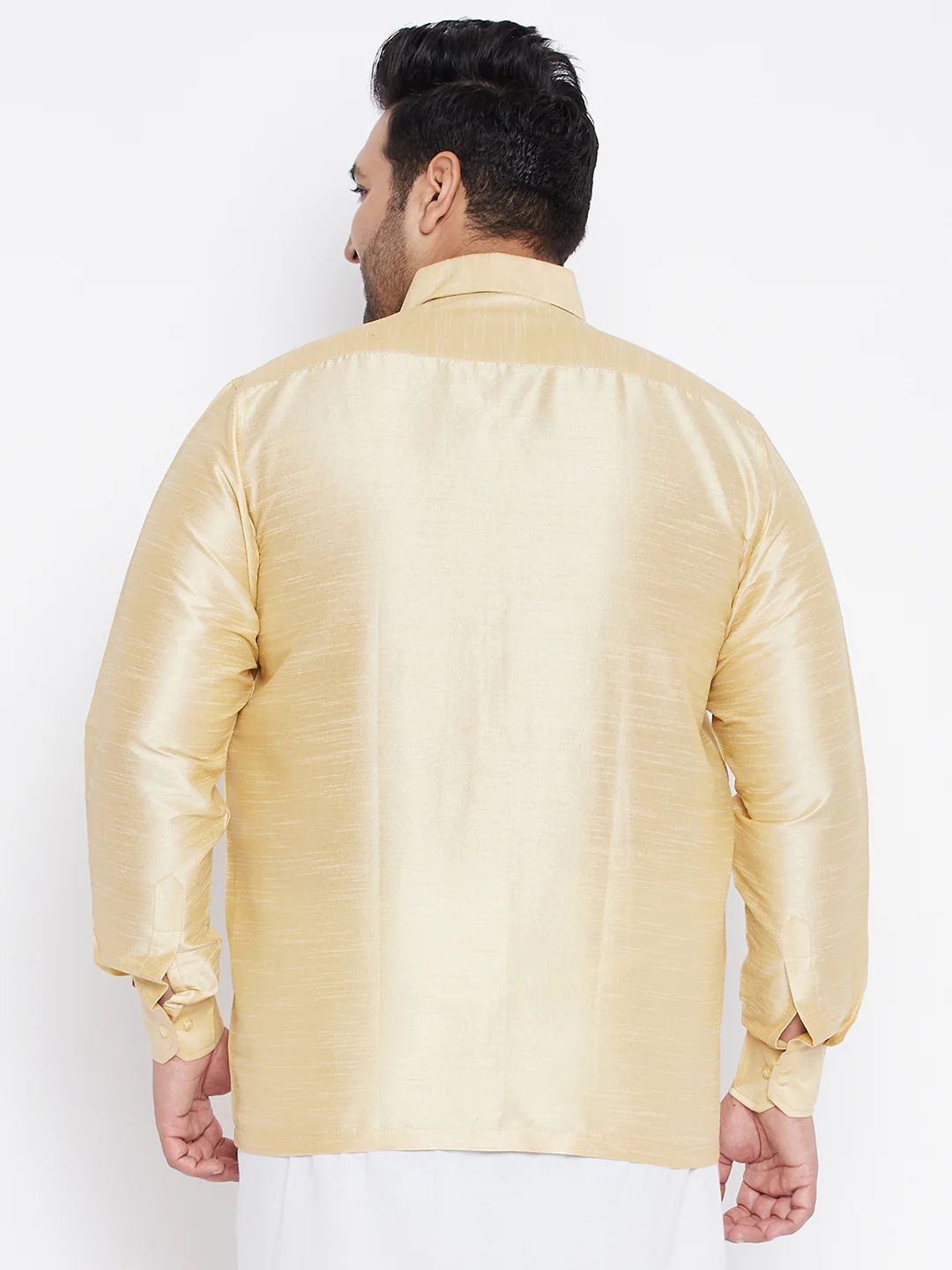 Men's Plus Size Golden Silk Blend Ethnic Shirt - Image 3