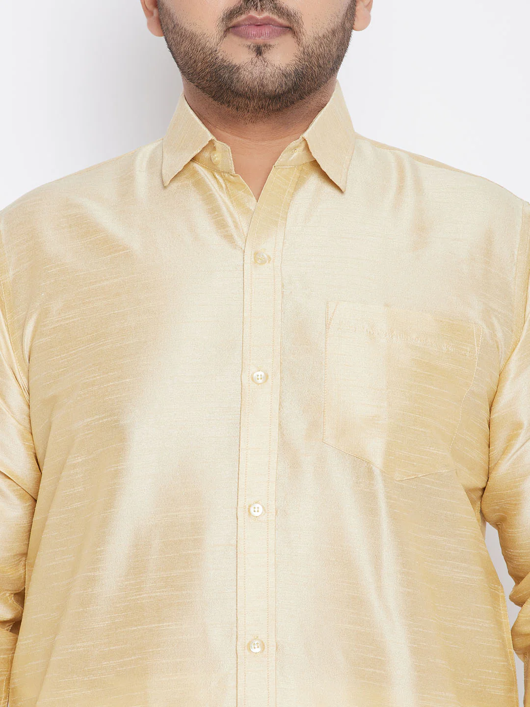 Men's Plus Size Golden Silk Blend Ethnic Shirt - Image 4
