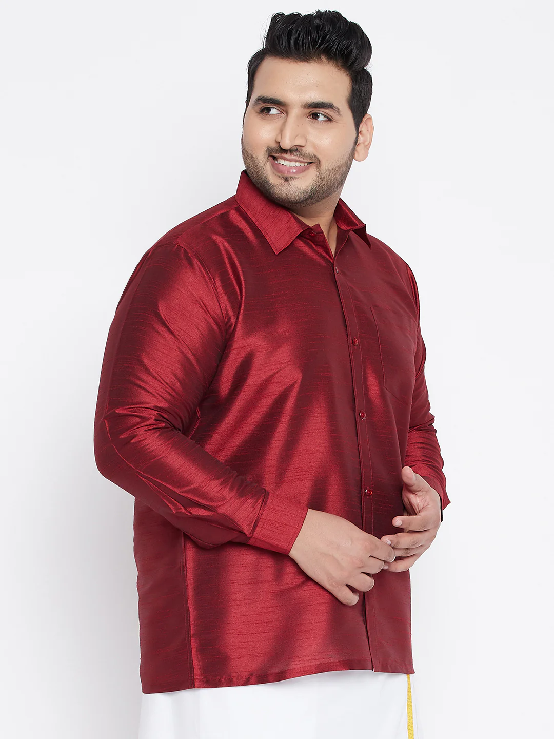 Men's Plus Size Maroon Silk Blend Ethnic Shirt - Image 2
