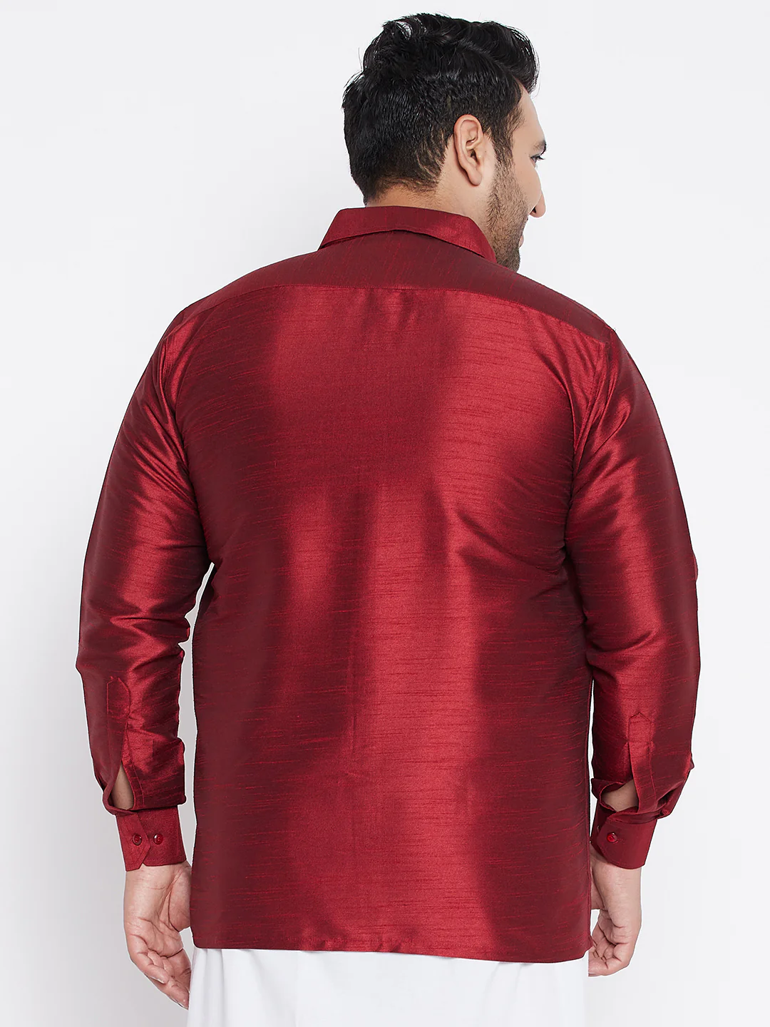 Men's Plus Size Maroon Silk Blend Ethnic Shirt - Image 3