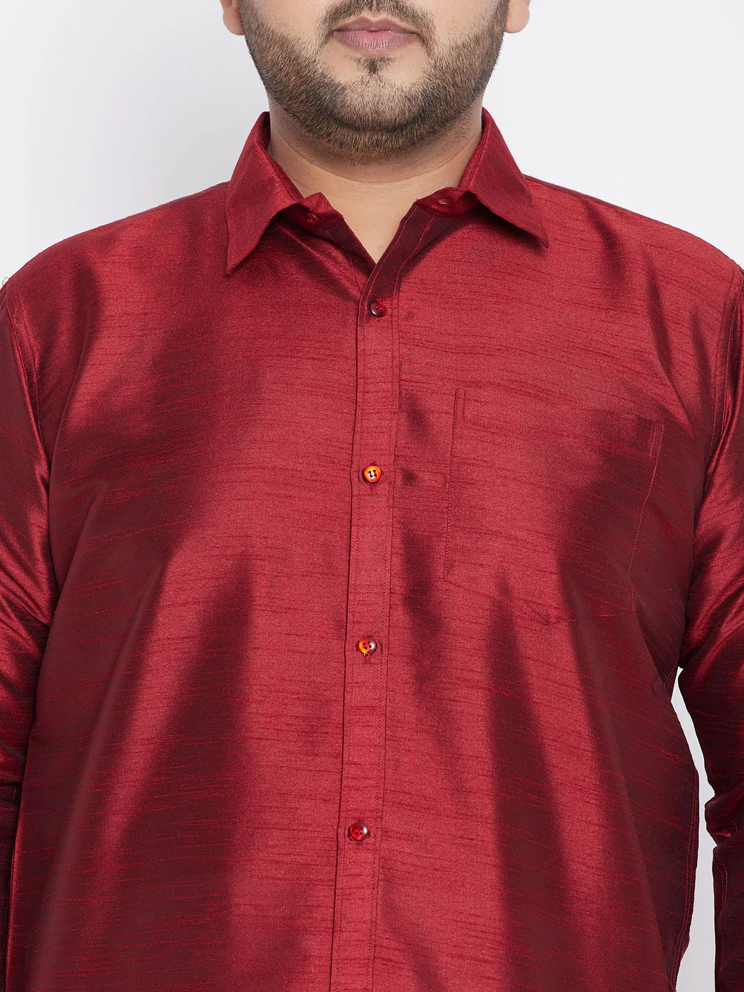 Men's Plus Size Maroon Silk Blend Ethnic Shirt - Image 4