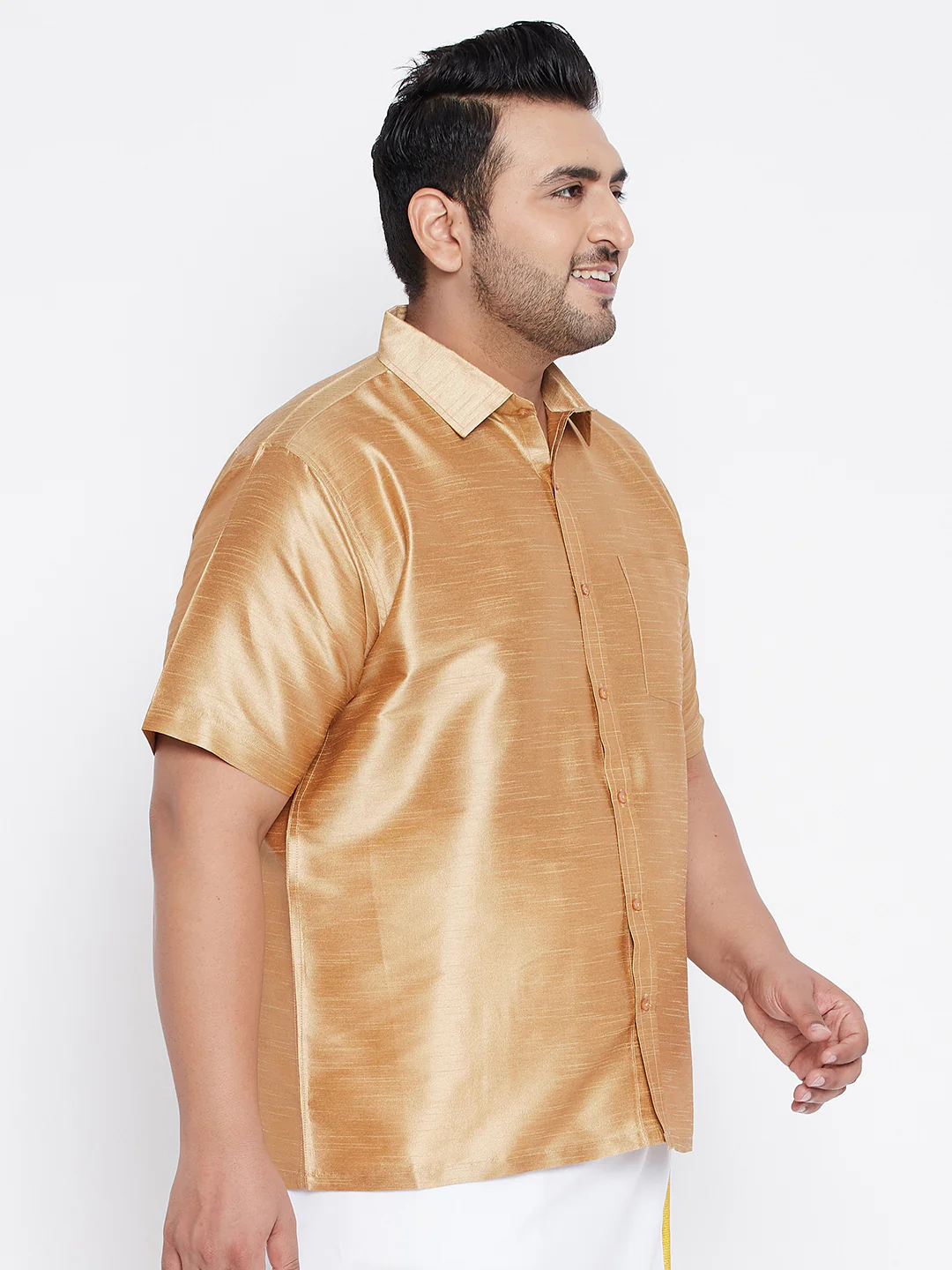 Men's Plus Size Rose Gold Silk Blend Ethnic Shirt - Image 2