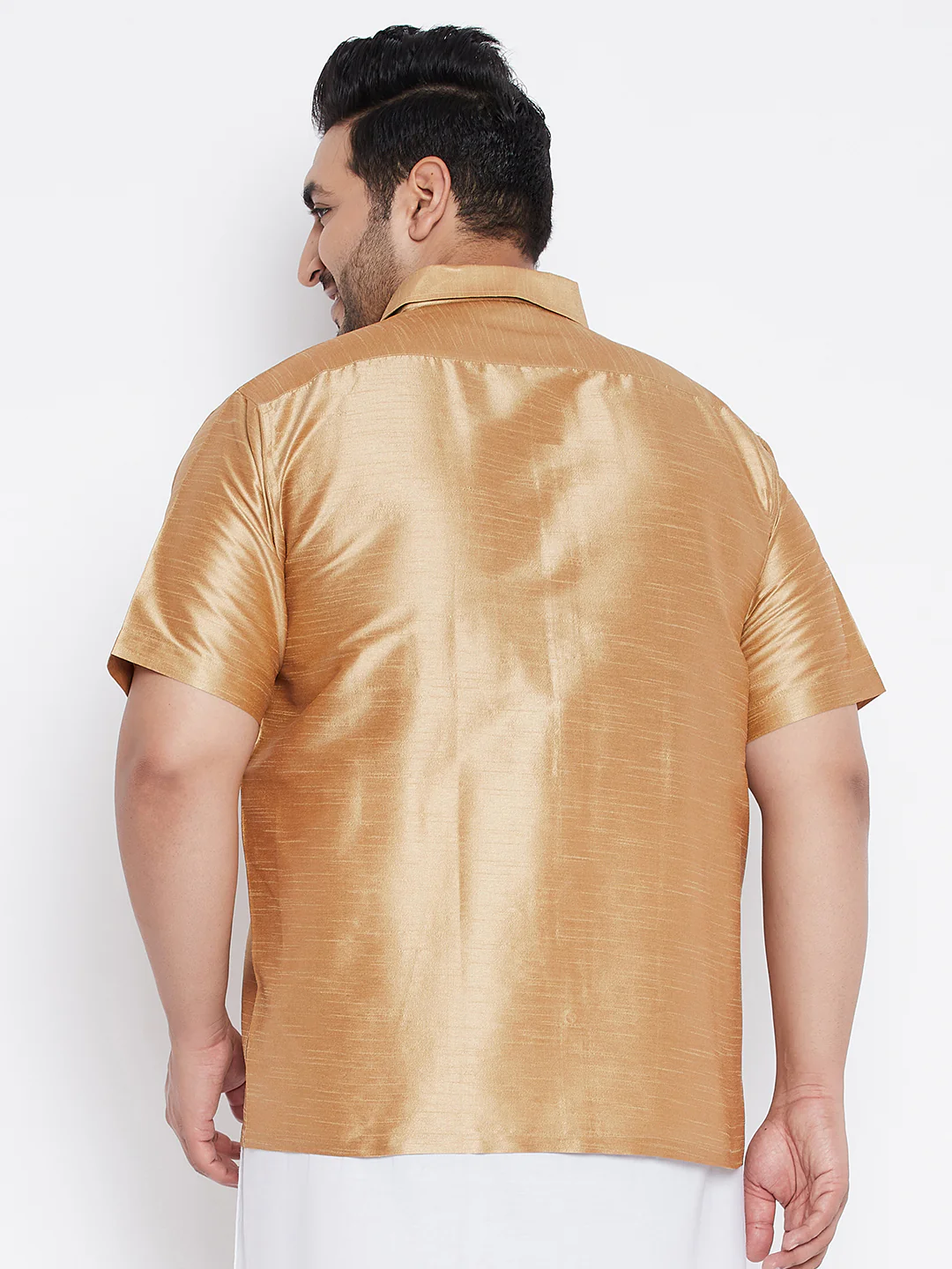 Men's Plus Size Rose Gold Silk Blend Ethnic Shirt - Image 3