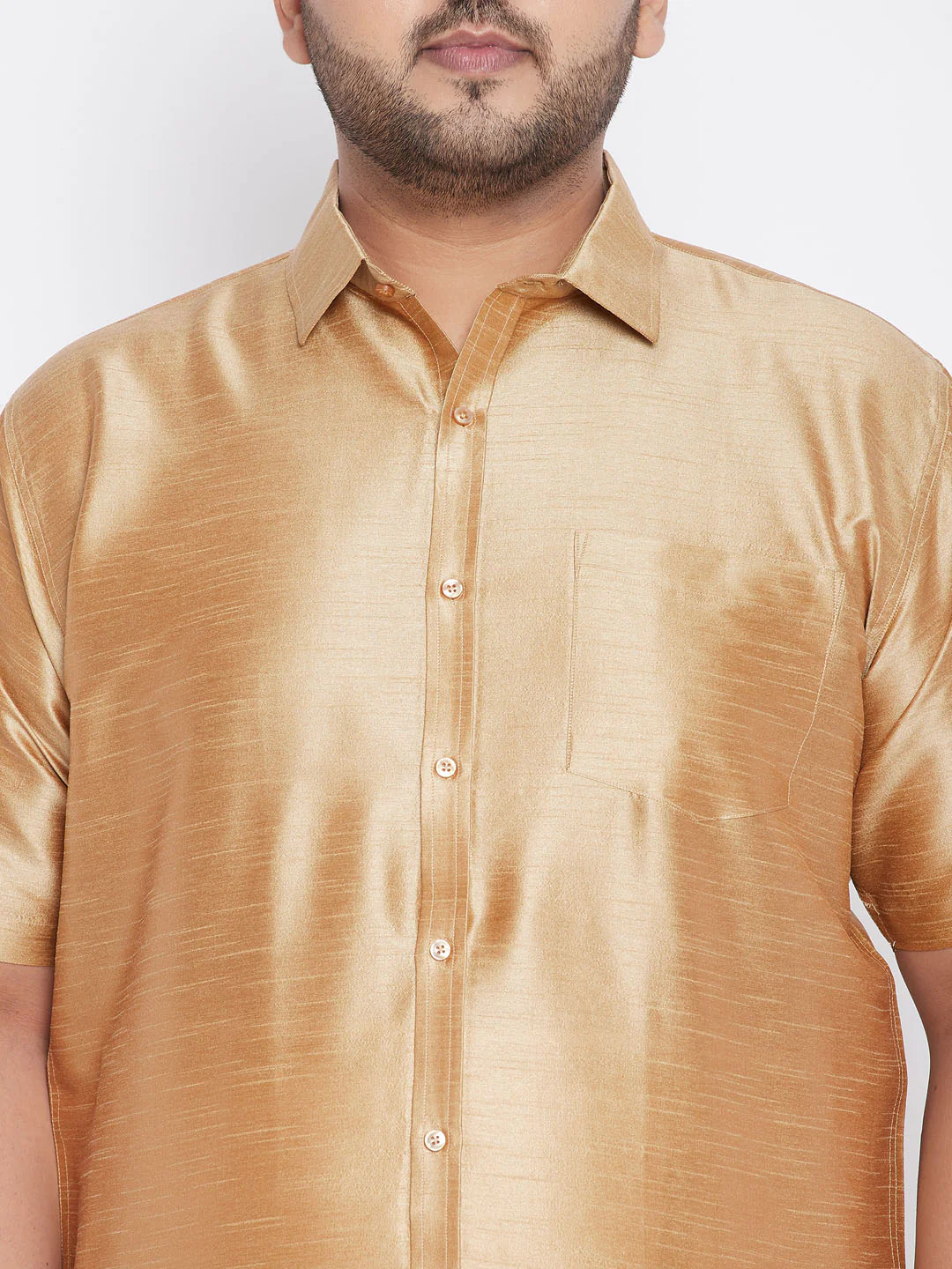Men's Plus Size Rose Gold Silk Blend Ethnic Shirt - Image 4