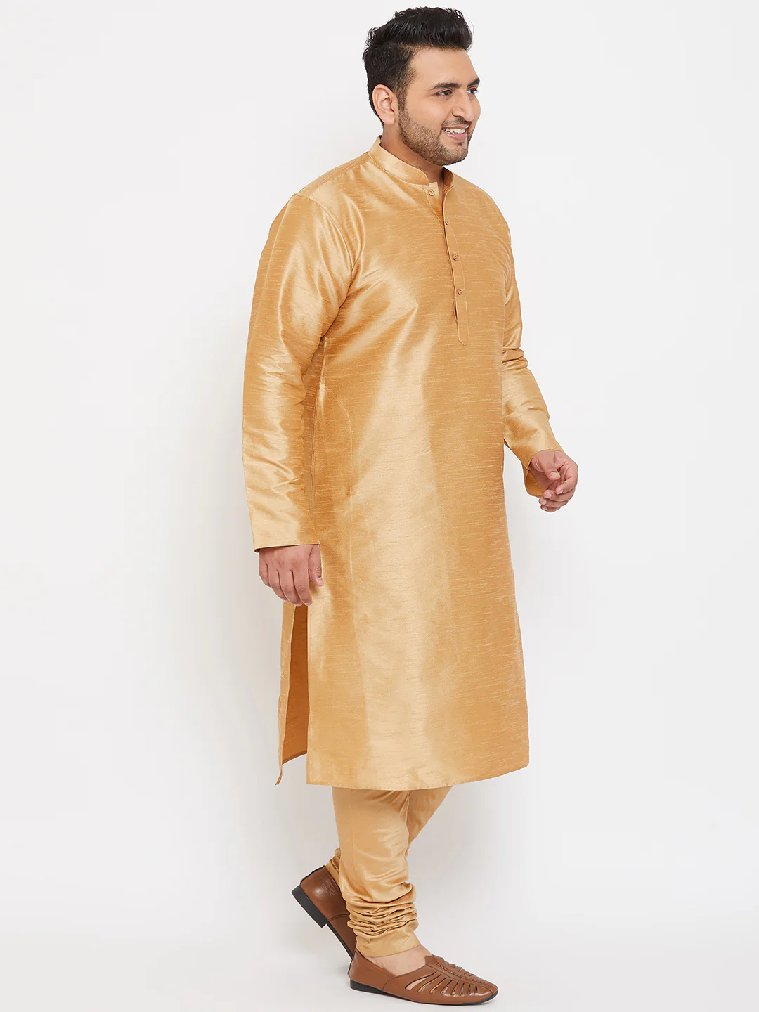 Men's Plus Size Rose Gold Silk Blend Kurta Pyjama Set - Image 2