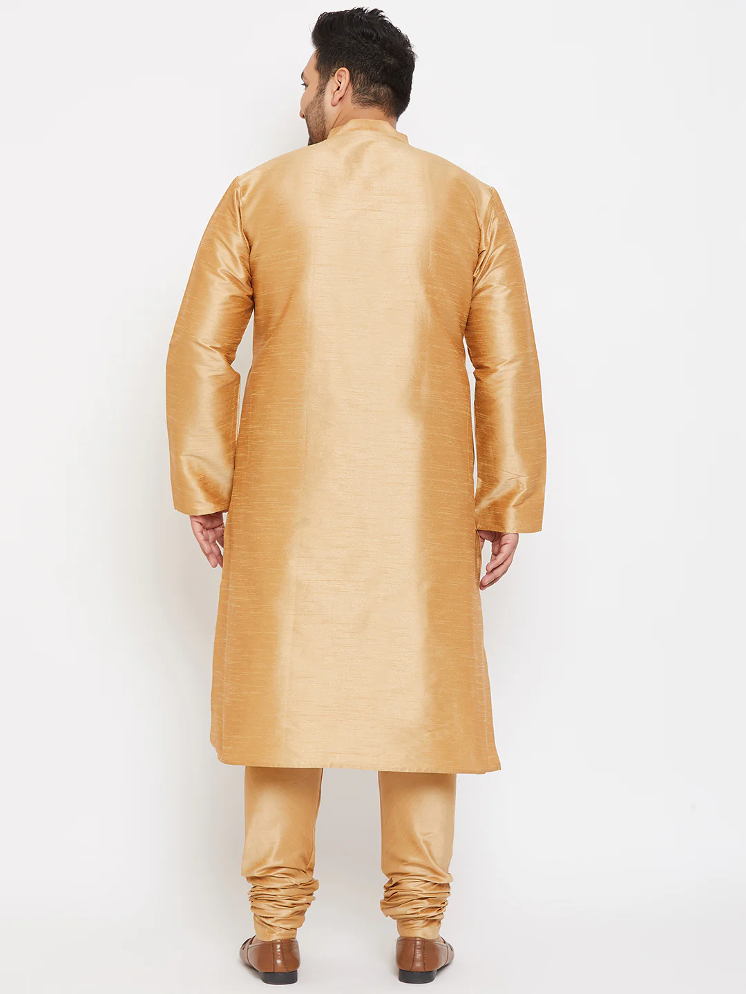 Men's Plus Size Rose Gold Silk Blend Kurta Pyjama Set - Image 3