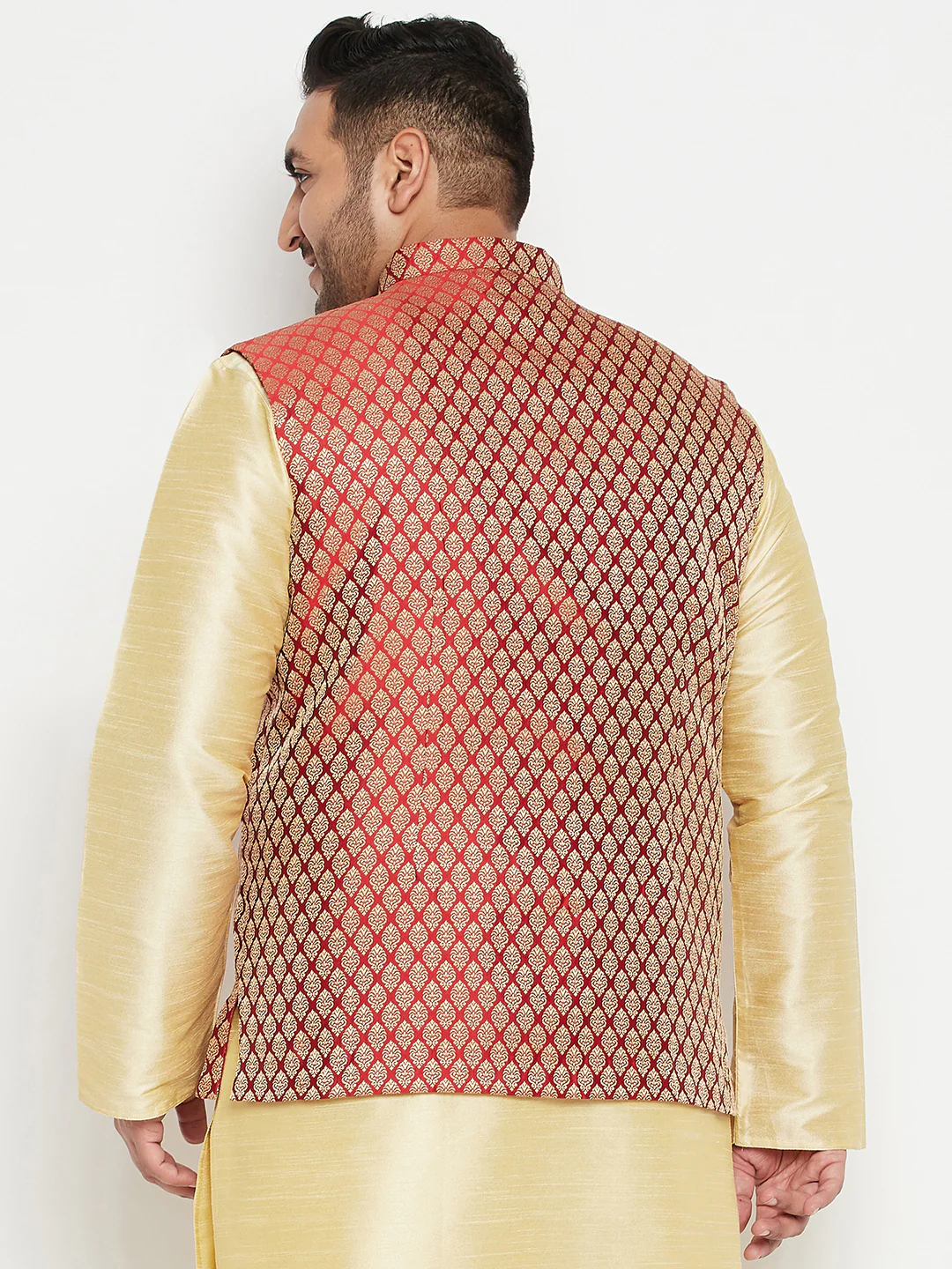 Men's Plus Size Maroon Woven Nehru Jacket - Image 3