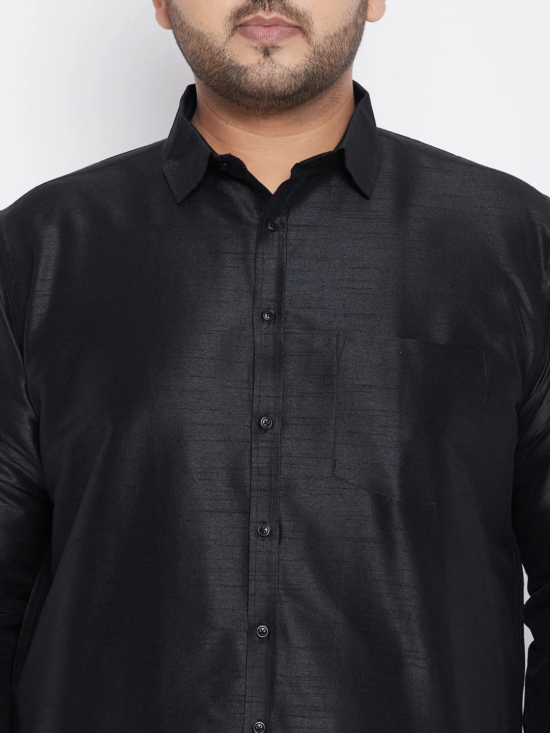 Men's Plus Size Black Silk Blend Ethnic Shirt - Image 4
