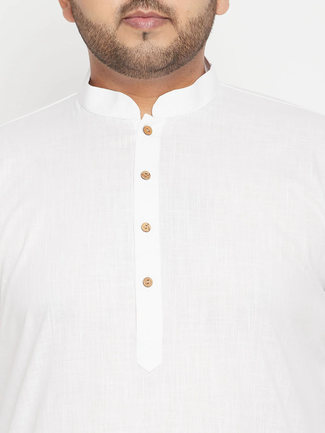 Men's Plus Size White And Coffee Brown Cotton Blend Jacket Kurta Pyjama Set - Image 5