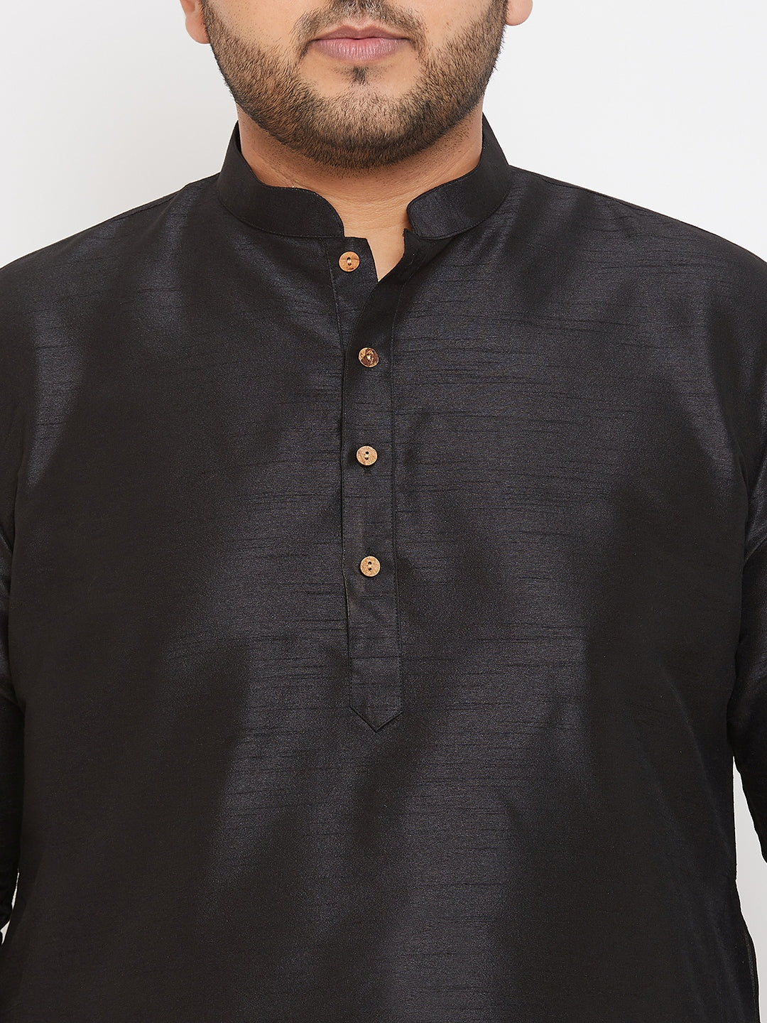 Men's Plus Size Black Silk Blend Curved Kurta Dhoti Set - Image 4