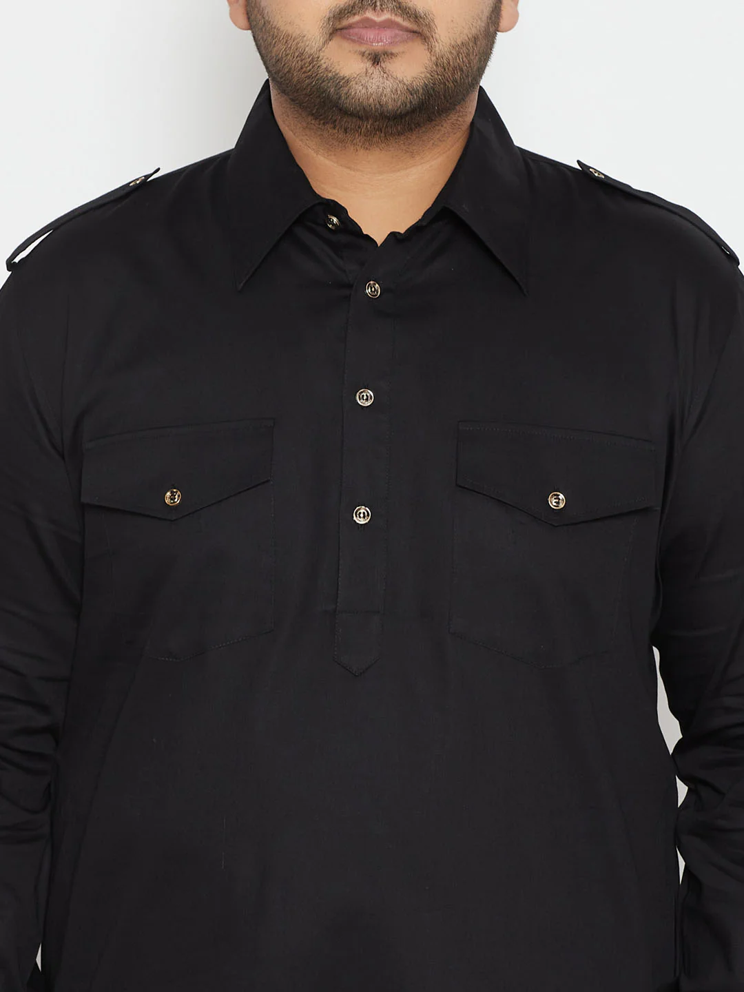 Men's Plus Size Black Cotton Blend Pathani Set - Image 4