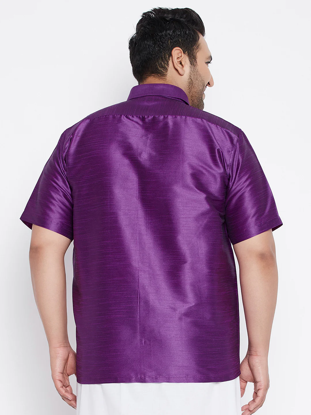 Men's Plus Size Purple Silk Blend Ethnic Shirt - Image 3