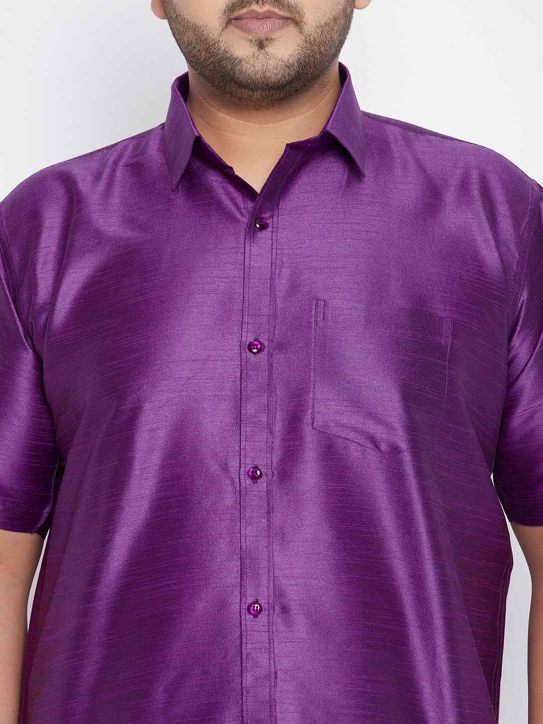 Men's Plus Size Purple Silk Blend Ethnic Shirt - Image 4