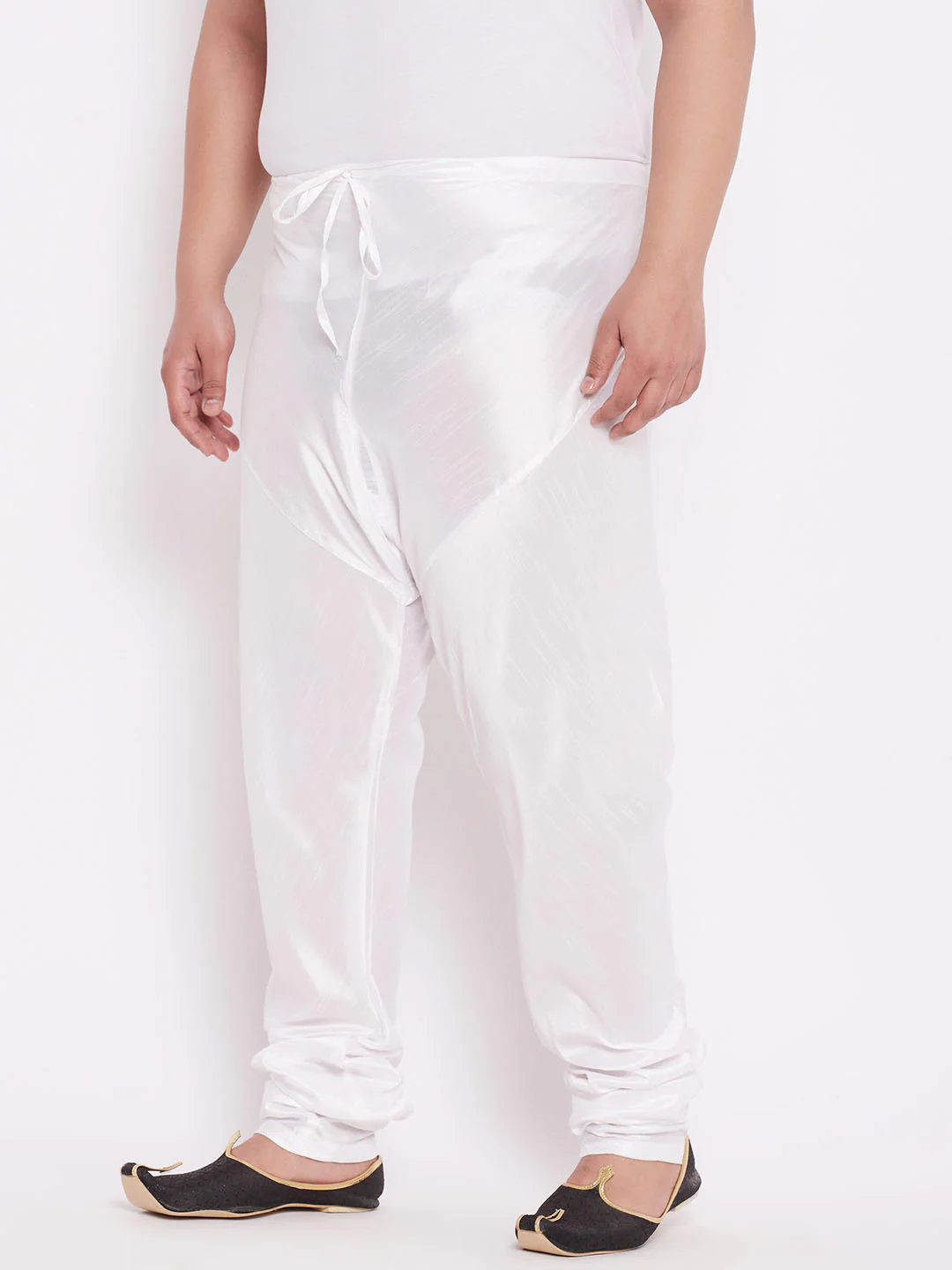 Men's Plus Size White Cotton Silk Blend Churidar - Image 2