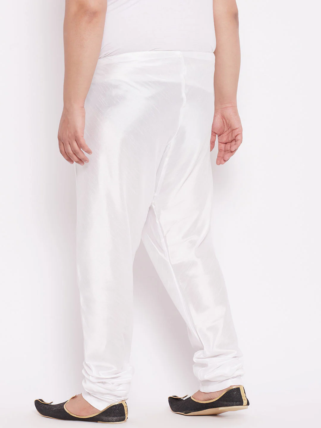 Men's Plus Size White Cotton Silk Blend Churidar - Image 3