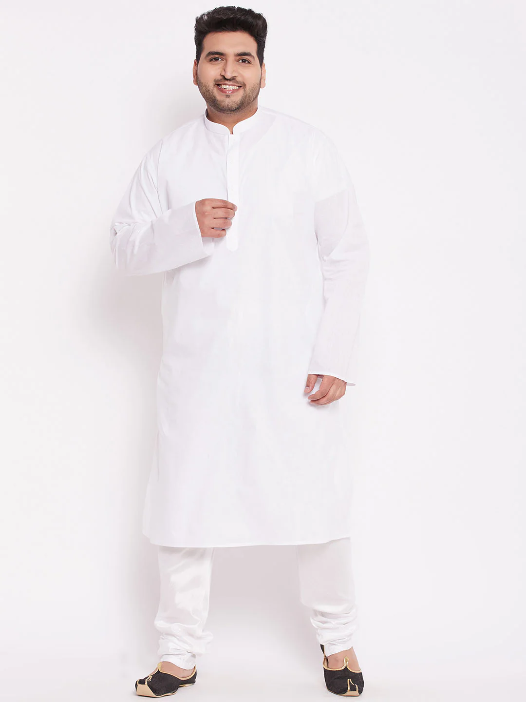 Men's Plus Size White Cotton Silk Blend Churidar - Image 5