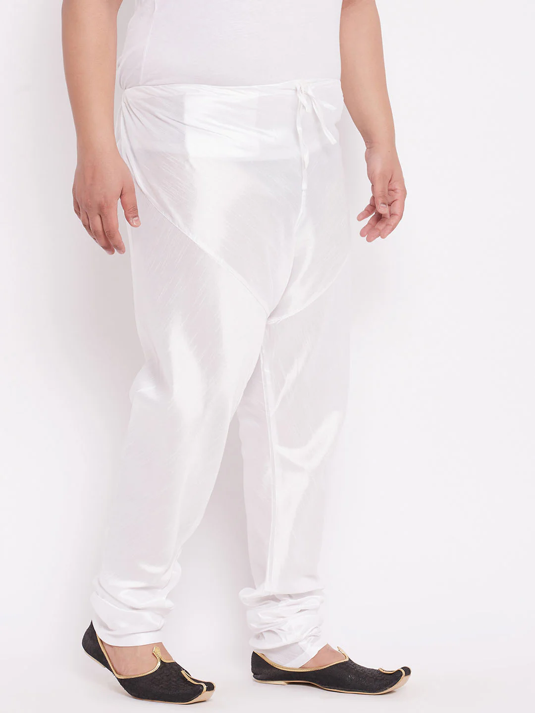 Men's Plus Size White Cotton Silk Blend Churidar - Image 6