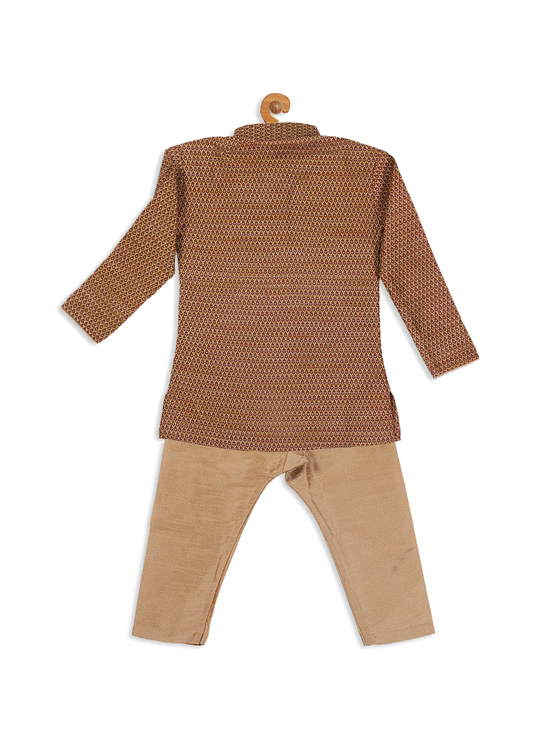 Sishu Boy's Maroon Woven Design Kurta With Rose Gold Pyjama Set - Image 4