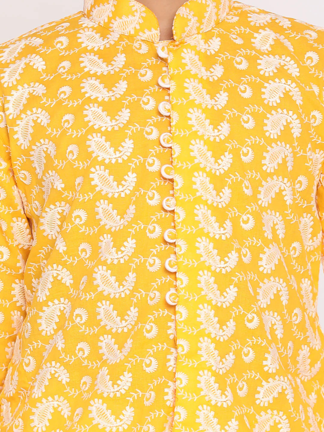 Boy's Orange And White Kurta Pyjama Set - Image 4