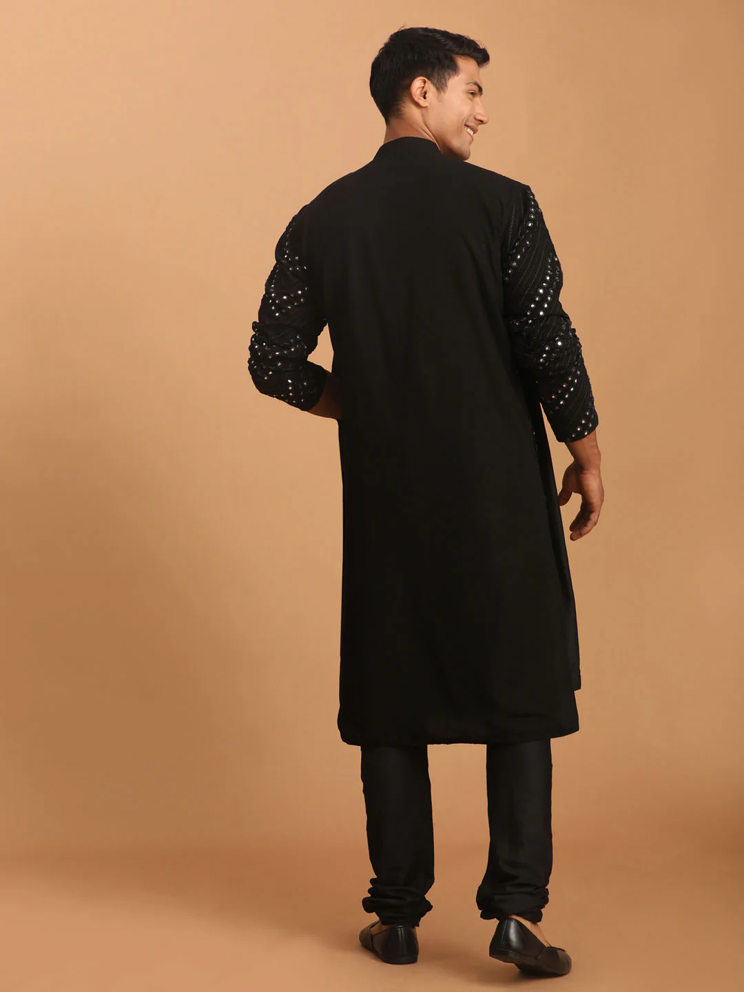 Men's Black Mirror Kurta Pyjama Set - Image 3