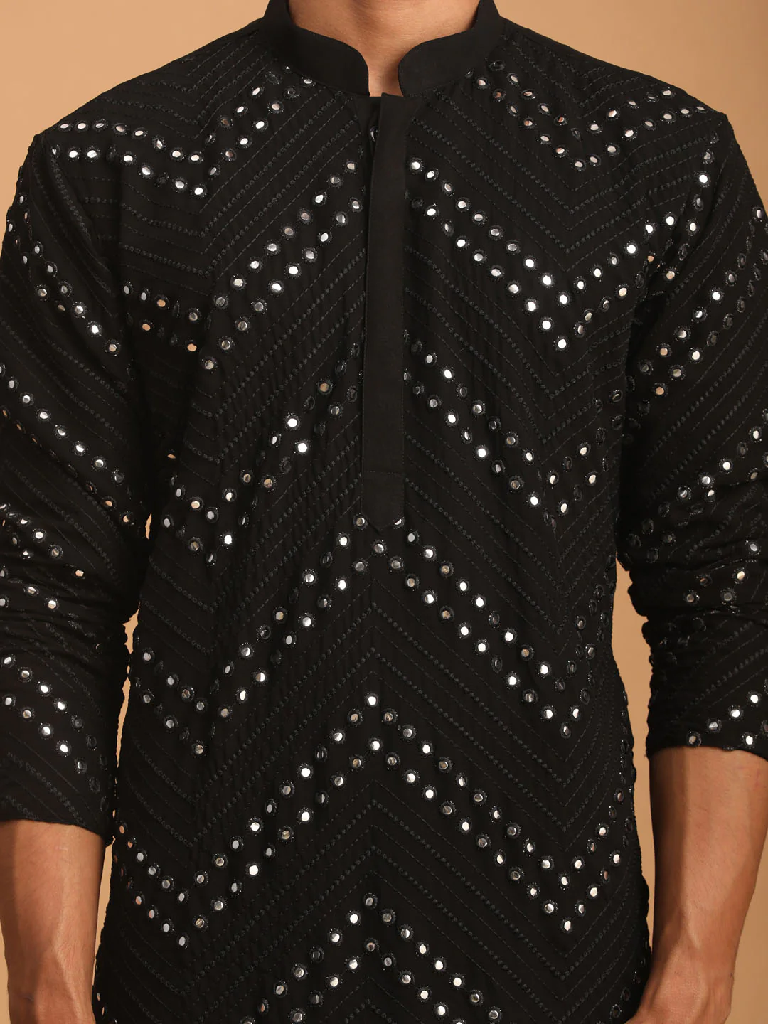 Men's Black Mirror Kurta Pyjama Set - Image 4