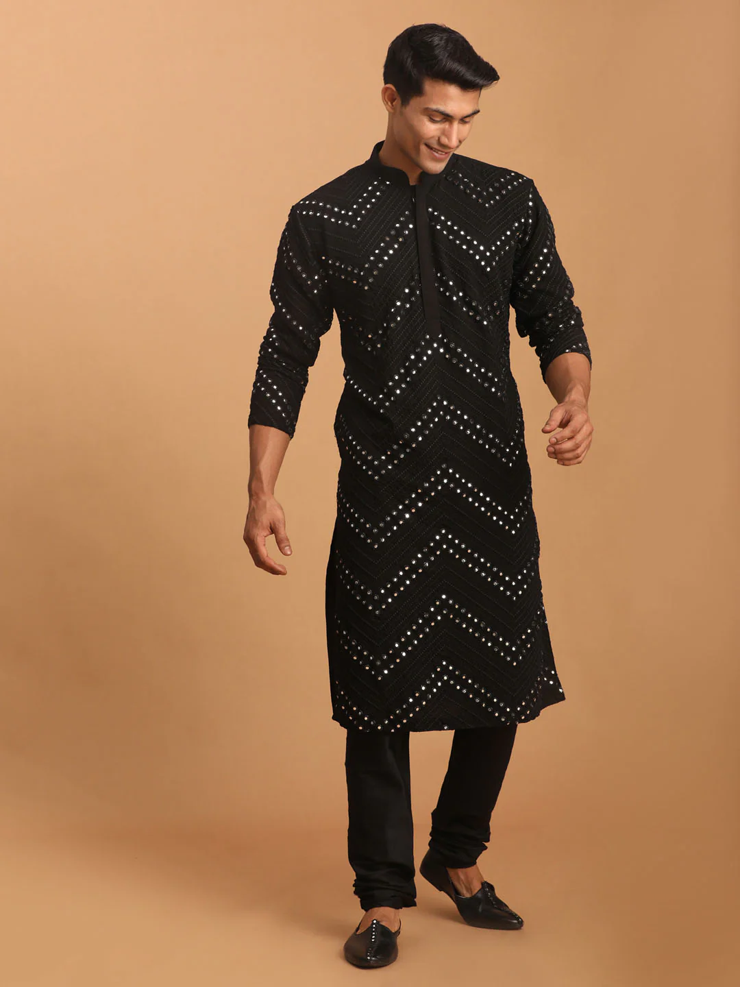 Men's Black Mirror Kurta Pyjama Set - Image 6