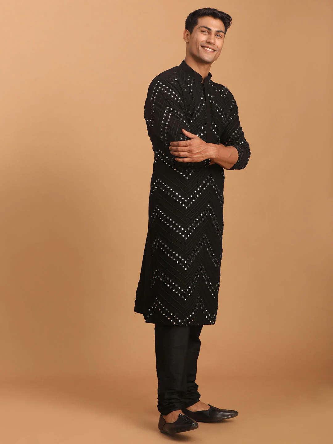Men's Black Mirror Kurta Pyjama Set - Image 7