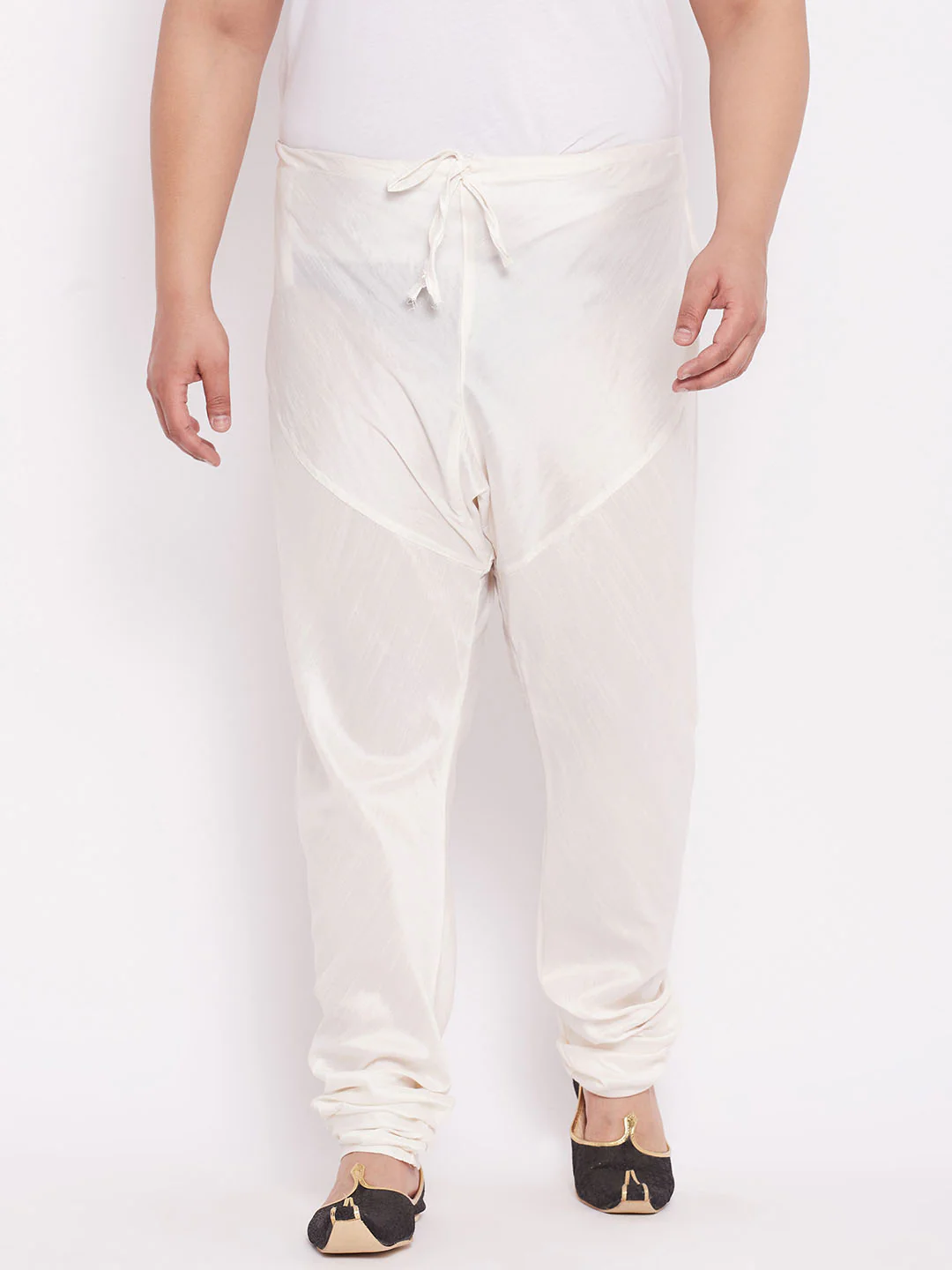 Men's Plus Size Cream Solid Relax Fit Churidar