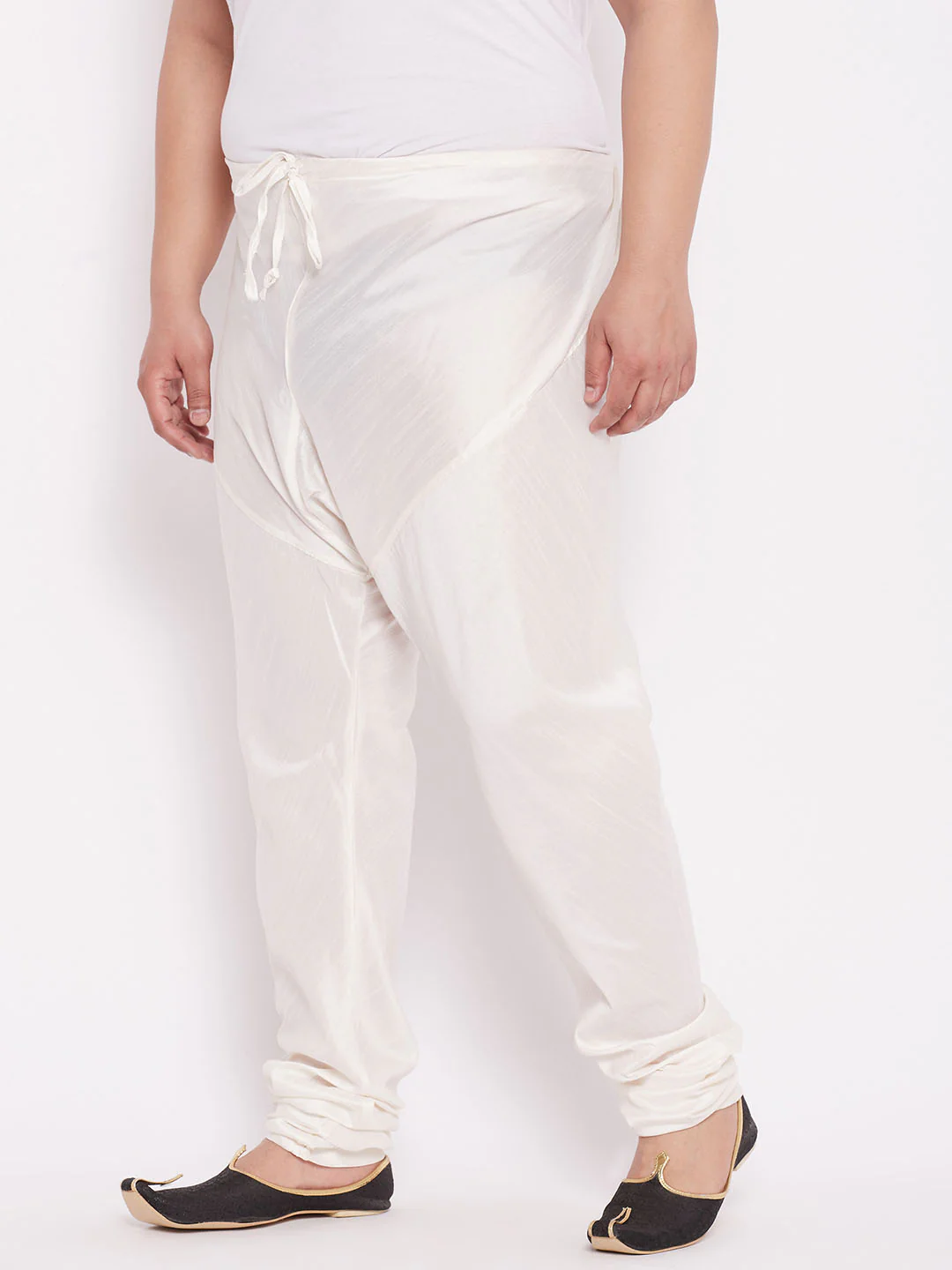 Men's Plus Size Cream Solid Relax Fit Churidar - Image 2