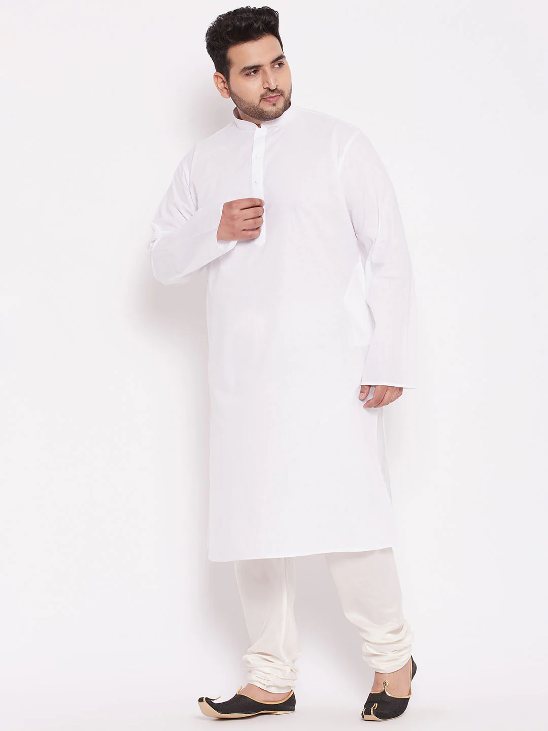 Men's Plus Size Cream Solid Relax Fit Churidar - Image 5