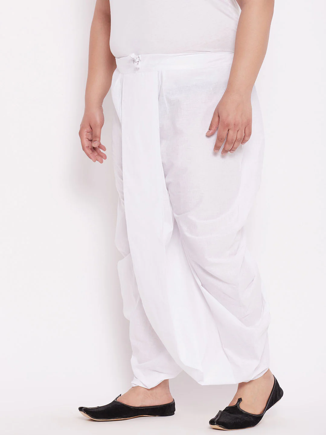 Men's Plus Size Pure Cotton White Traditional Dhoti - Image 2