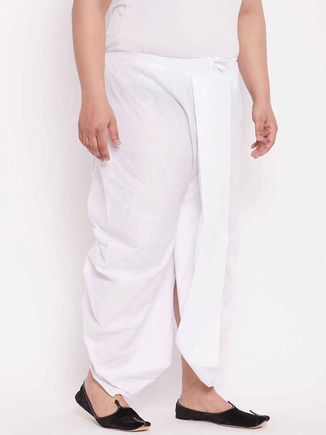 Men's Plus Size Pure Cotton White Traditional Dhoti - Image 6