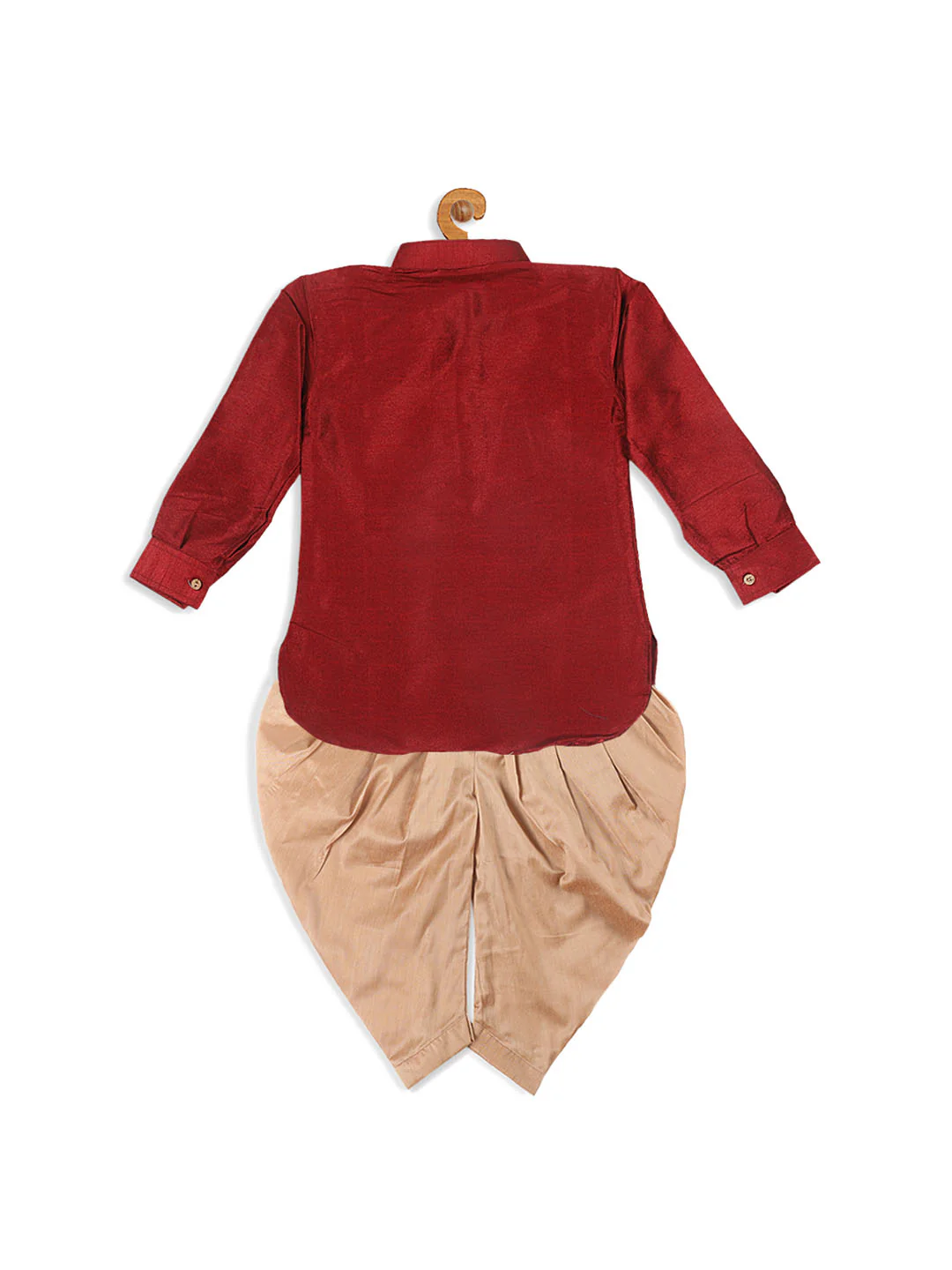 Boy's Maroon Kurta With Gold Dhoti Pant Set - Image 4