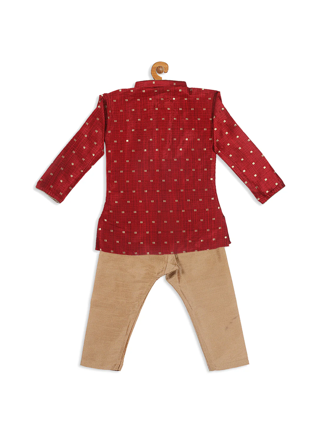 Sishu Boy's Maroon Woven Design Kurta With Rose Gold Pyjama Set - Image 4