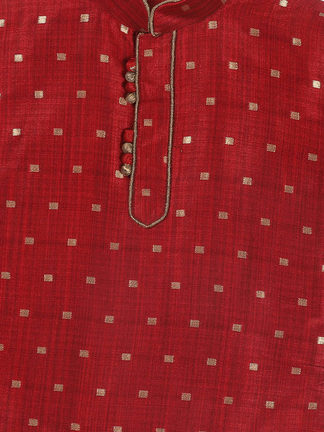 Sishu Boy's Maroon Woven Design Kurta With Rose Gold Pyjama Set - Image 5