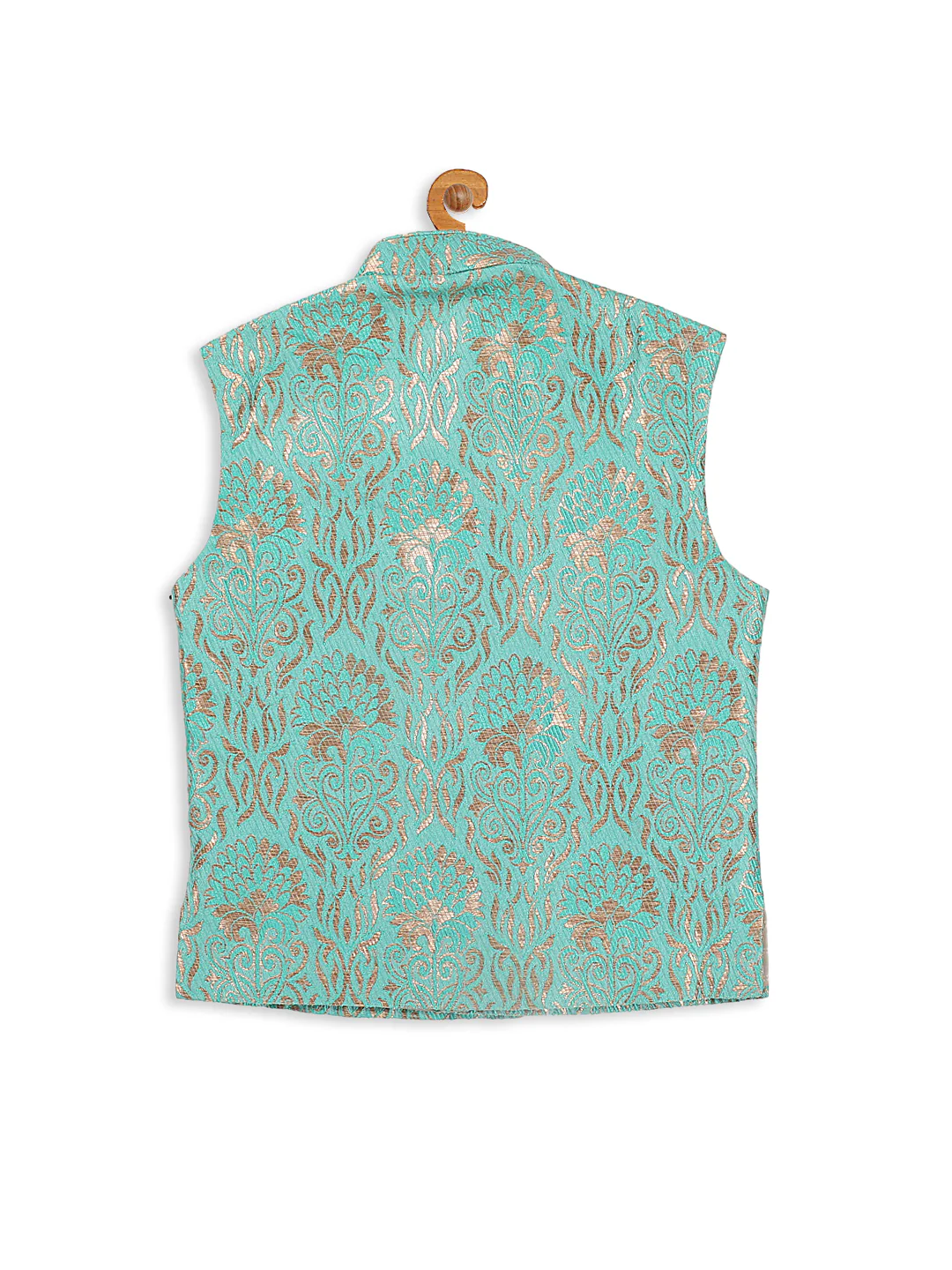 Sishu Boy's Green & Gold-Toned Woven Design Slim-Fit Nehru Jacket - Image 3