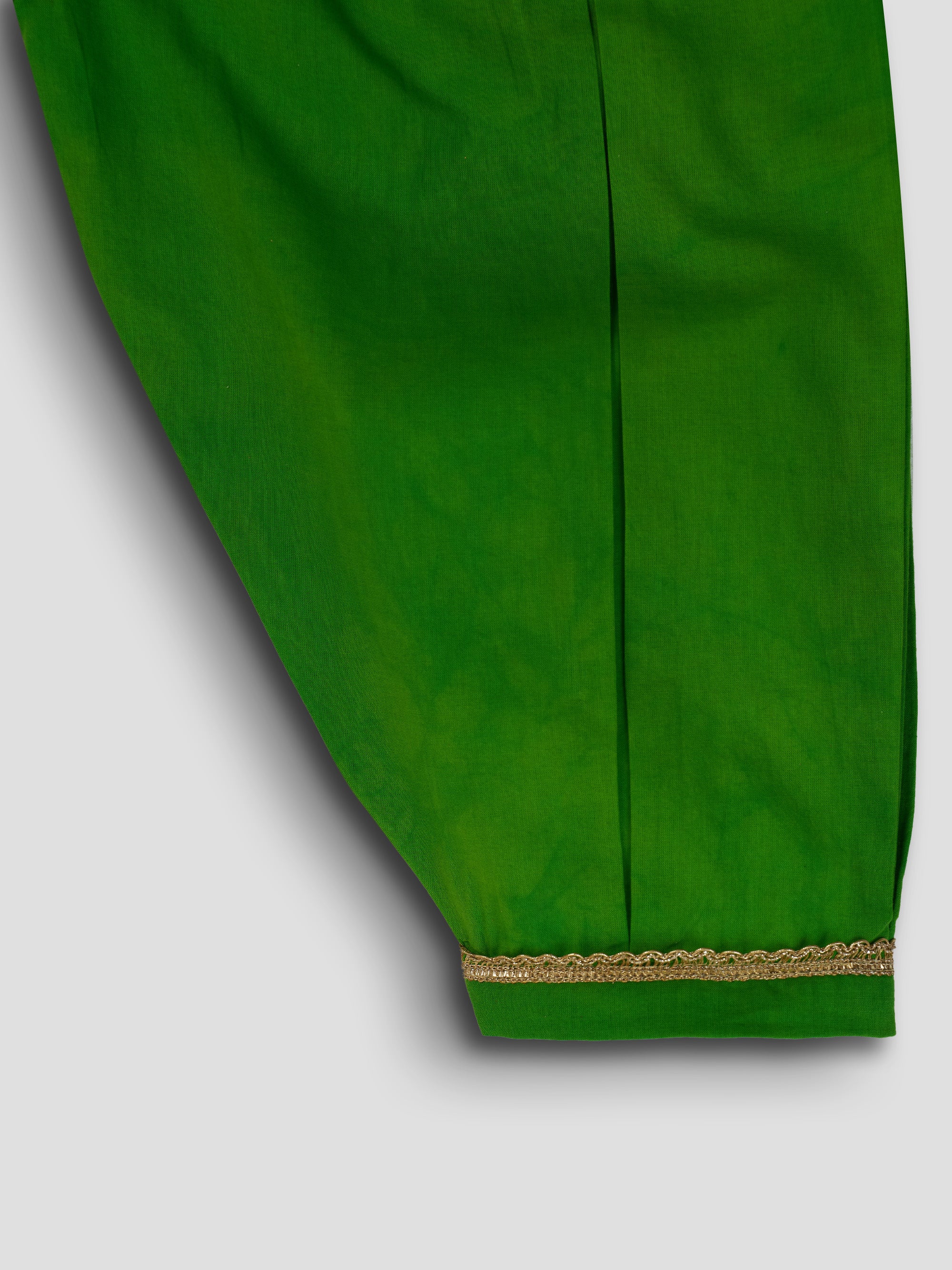 Girls Green Cotton Bandhani Kurta Patiala Set with Digital Print - Image 4