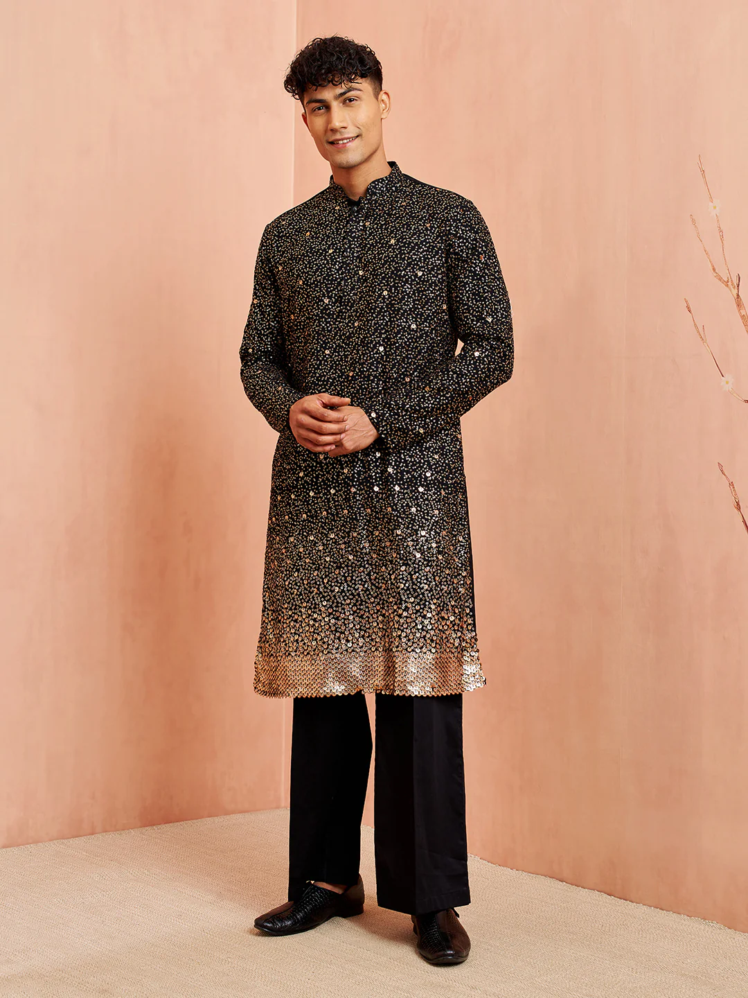 Men's Black Georgette Kurta & Pant Set - Image 3