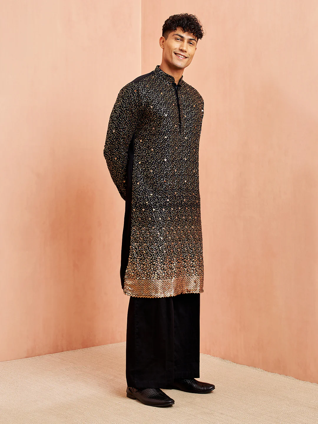Men's Black Georgette Kurta & Pant Set - Image 5