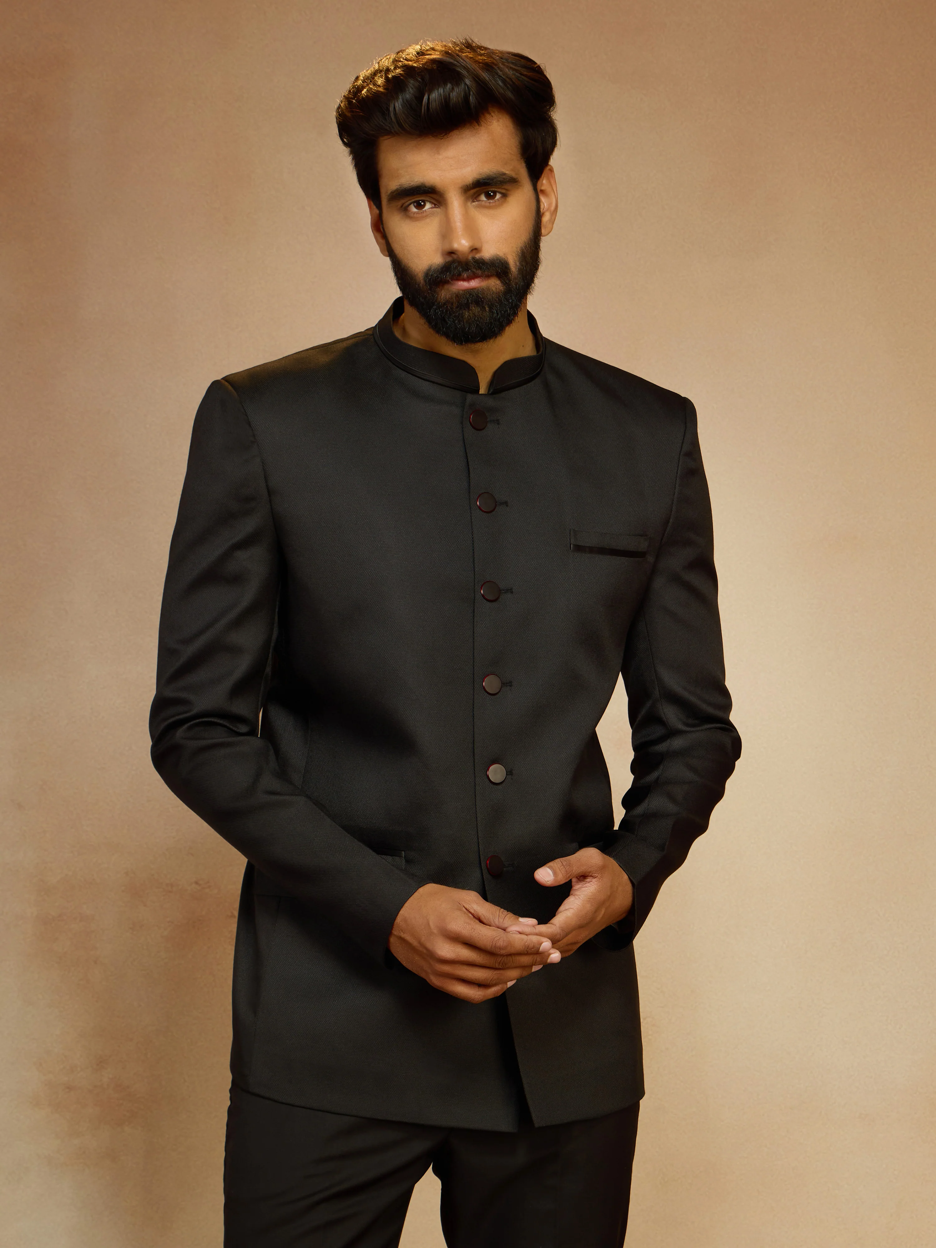 Men's Black Jute Solid Slim Fit Full Sleeve Jodhpuri - Image 4