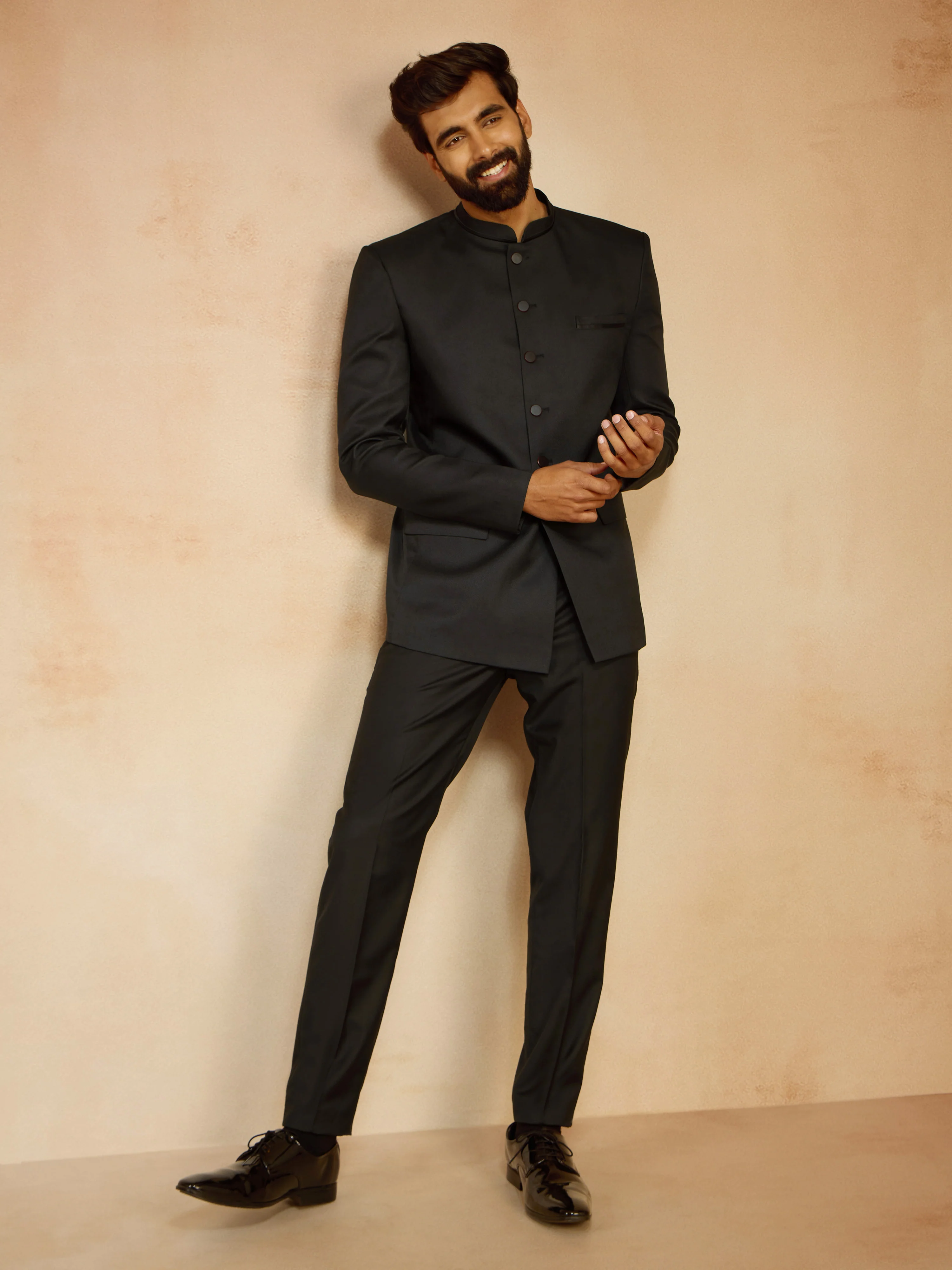 Men's Black Jute Solid Slim Fit Full Sleeve Jodhpuri - Image 6