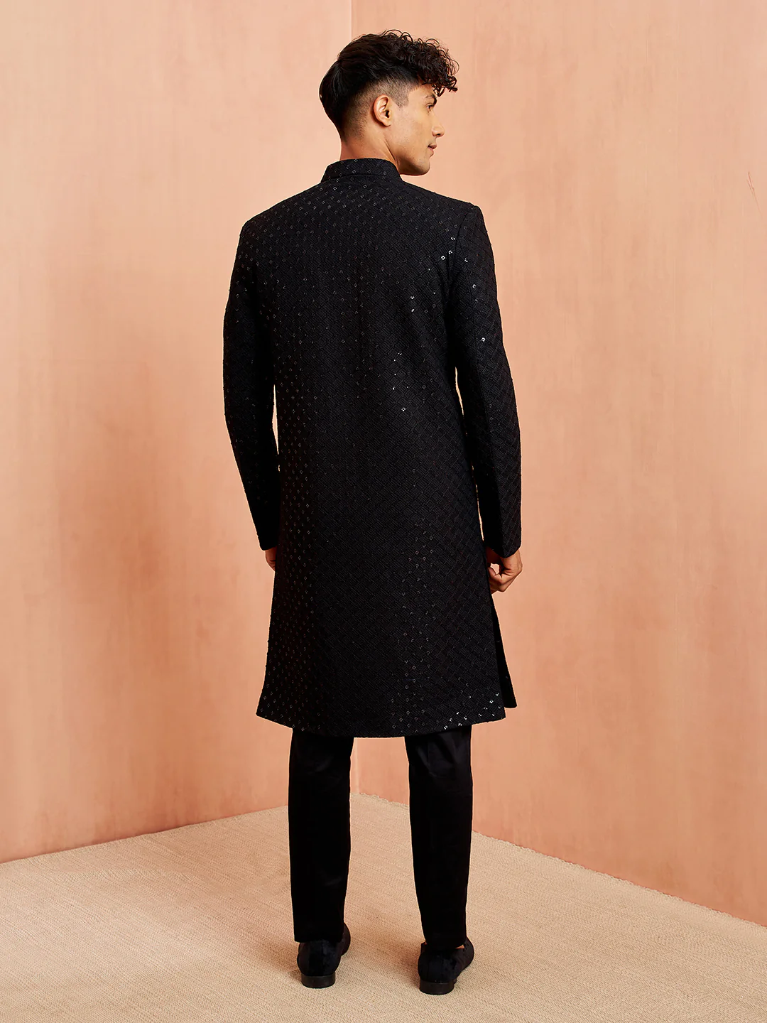 Men's Black Rayon Sherwani Set - Image 5